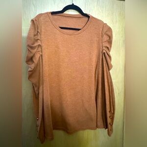 Solid Round Neck Gigot Sleeve Women T-Shirts